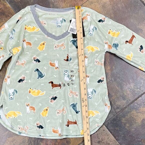 Cuddl Duds Honeycomb Fleece Pajama Top & Pajama Joggers Set Mint Dogs XS - Picture 12 of 14